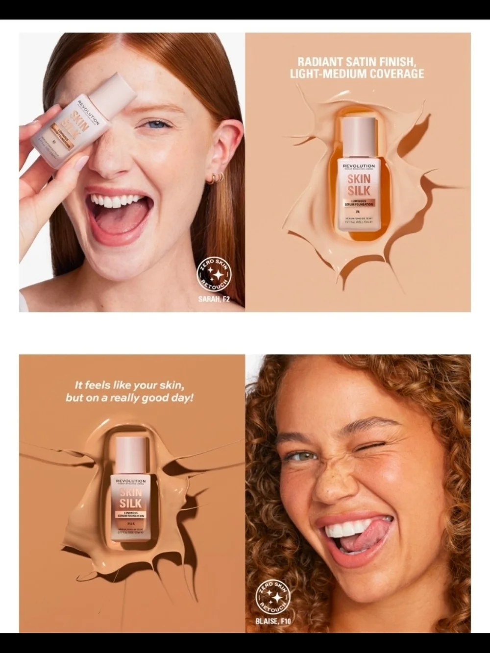 Makeup Revolution Skin Silk Luminous Serum Foundation in F2 0.77fl oz BNIB